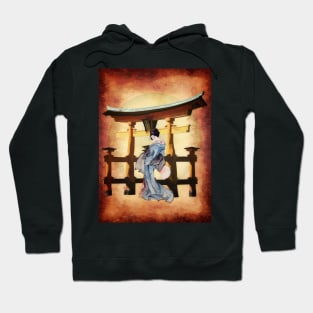 Japanese Geisha Girl and Torii Gate Hoodie